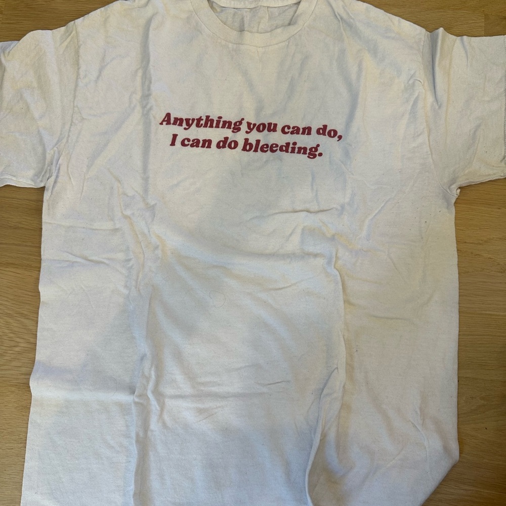 Trendy Boutique White Tee with Red Text